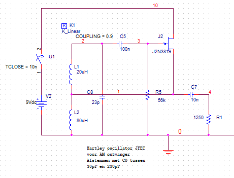 Hartley JFET Oscillator voor AM ontvanger